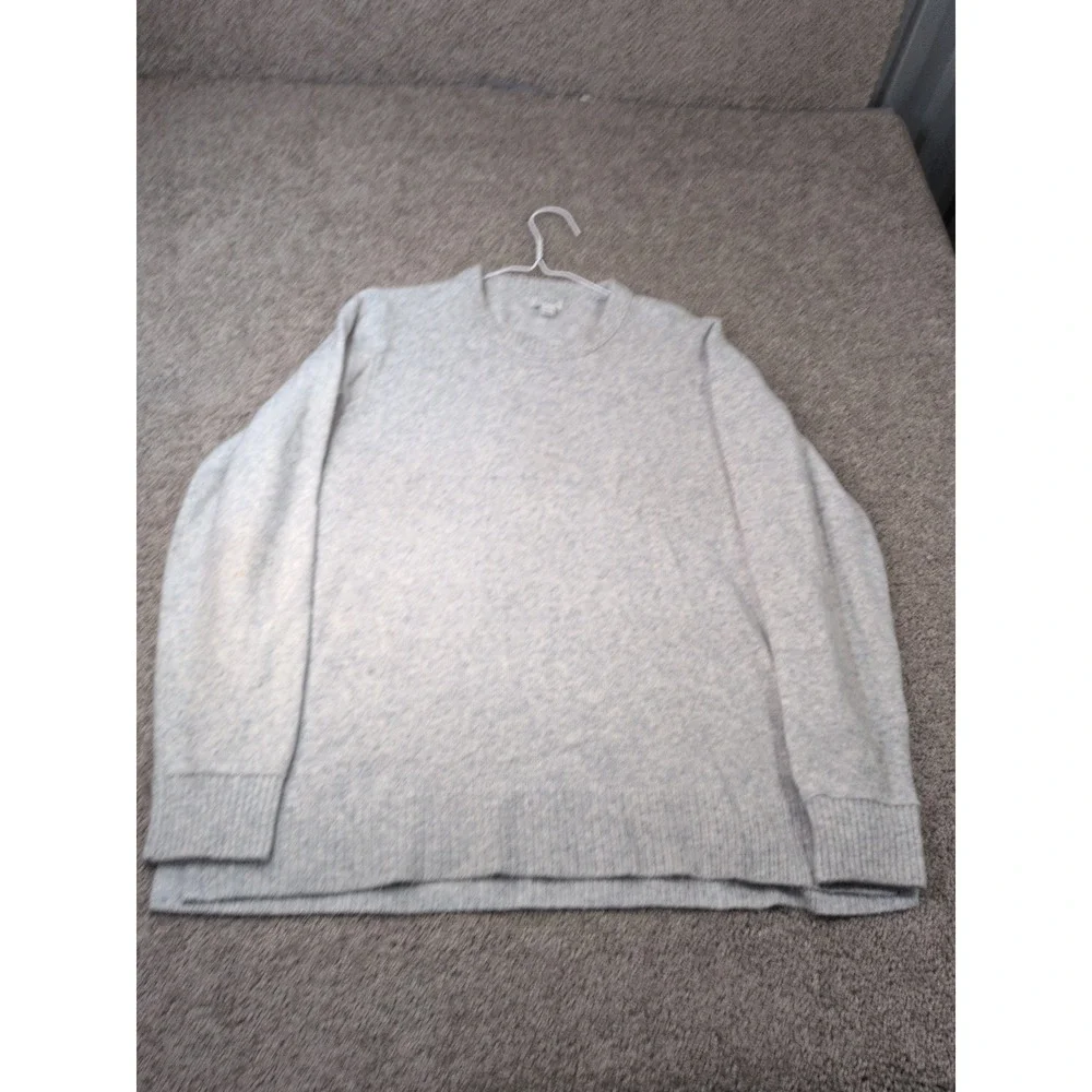 J. Crew Mens Large Heather Light Blue Grey Wool Blend Crewneck Sweater Pullover